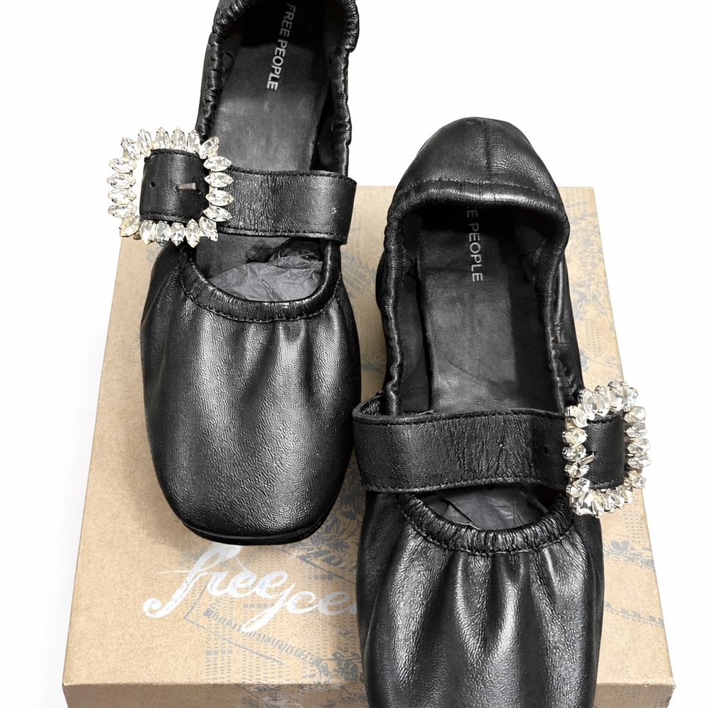 Free People Black Flats with Sparkling Buckle